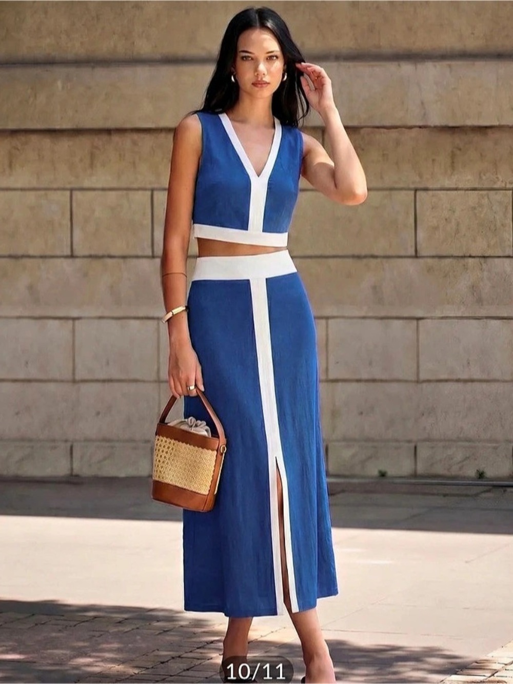 Commence Color Block Midi Set in Blue & White NWT Size Small